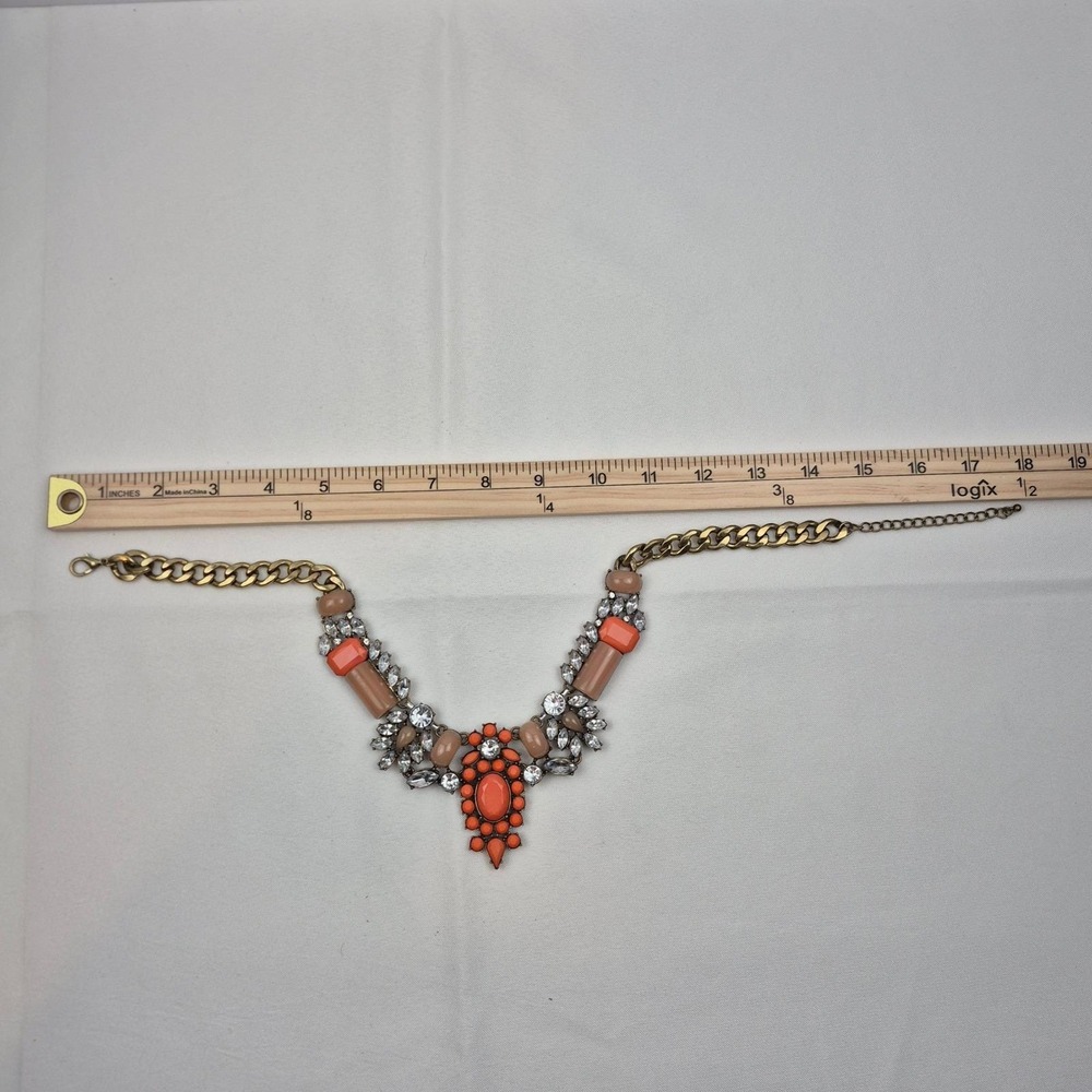 Statement‎ Bib Necklace Coral Peach Beaded Gold Tone Chunky Retro Glam Party 18" - Picture 9 of 9